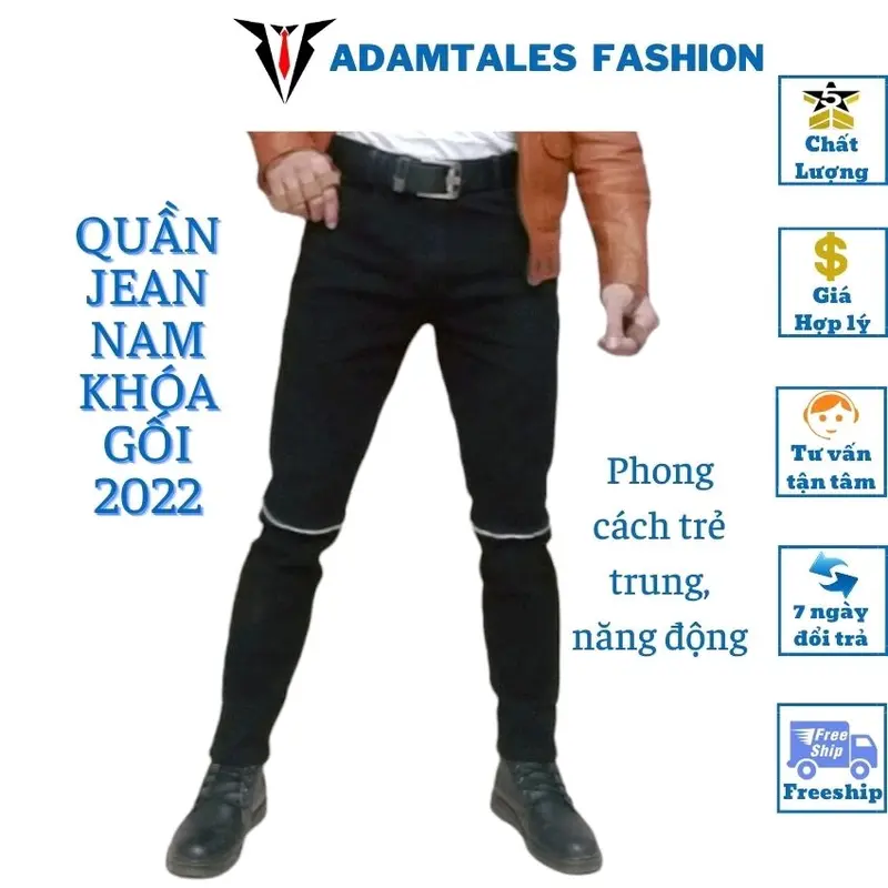 Quần Jean nam skinny rách gối phối khóa màu đen ATF-001 vải co giãn bó gấu phù hợp cho các bạn trẻ học sinh sinh viên phong cách trẻ trung hiện đại 0
