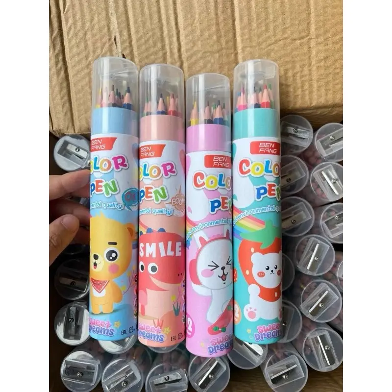 ￼Chì màu dạng ống đủ loại 12 - 18 màu tặng kèm gọt chì 4