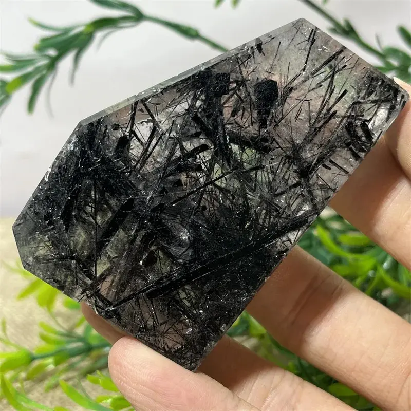 Crystal Natural Garden Black Hair Palm Quartz Free Form Stone Reiki Healing Mineral Specimen Home Stone Decoration Gift EnergyFashion Jewelry Accessories