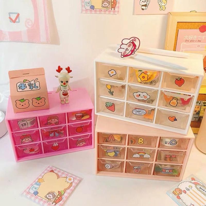 Tủ Nhựa Đựng Đồ Đa Năng - Hộp 9 Ngăn Đựng Đồ Mini Tặng Kèm Sticker