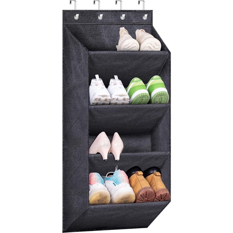 TikTok Shop Over The Door Shoe Rack for Closet Short Hanging Shoe Organizer with Large Deep Pockets Narrow Door Shoe Storage for Boots in RV Dorm Black