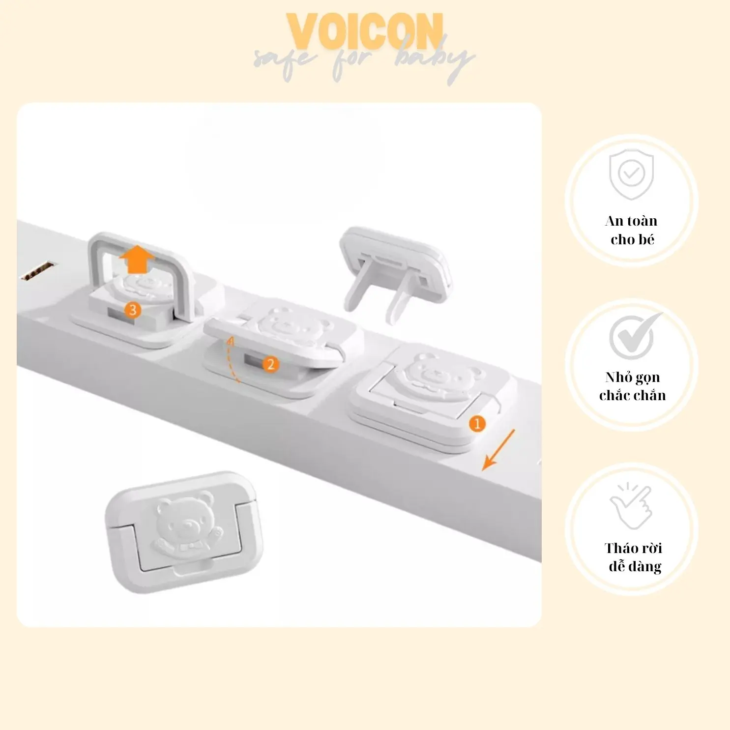 Nút bịt ổ điện chống giật, an toàn cho bé có quai tháo ra dễ dàng, nhỏ gọn chắc chắn Voi