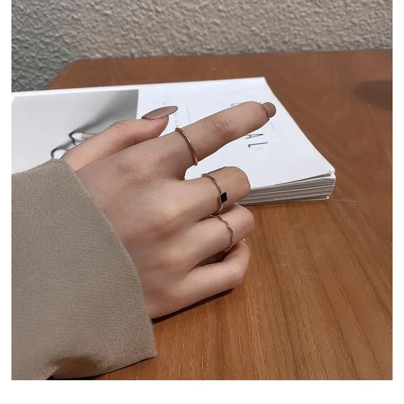 Cincin 1Set 3Pcs Motif Simple Elegant Perak Rings 1160 2