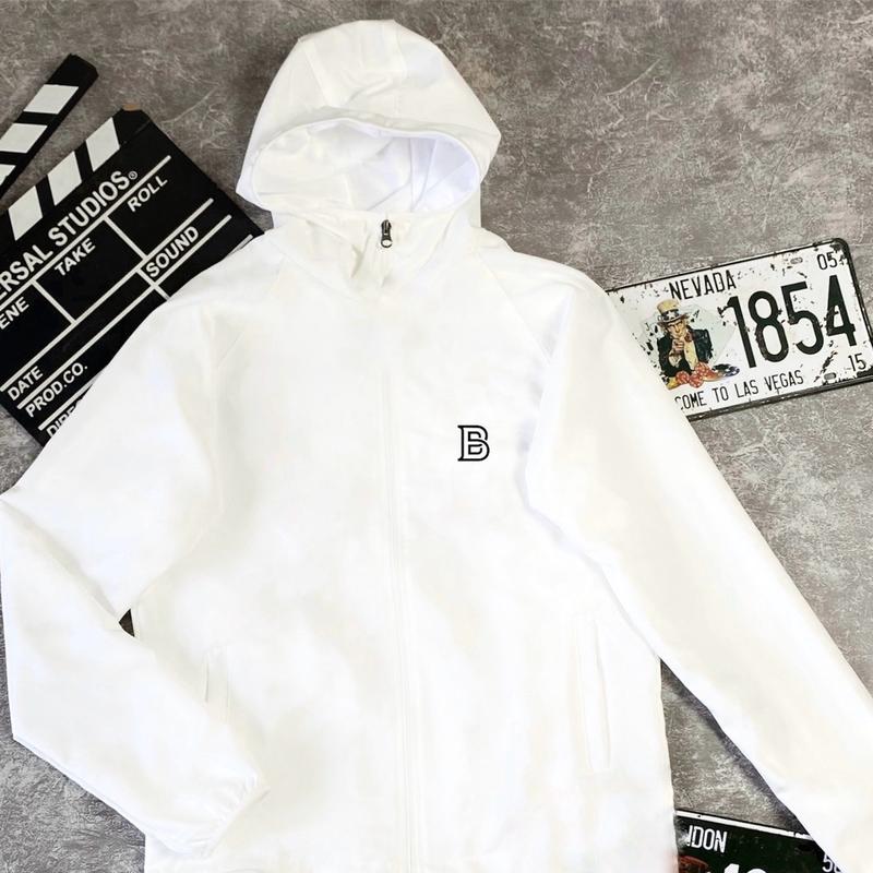 Áo Khoác Dù 2 Lớp màu Trắng Trơn N I cao cấp Jacket Gió 2 Lớp Có Mũ Trùm Đầu Chống Nắng Menwear Thể Thao Nam Nữ chạy bộ top Menswear Đồng Sport