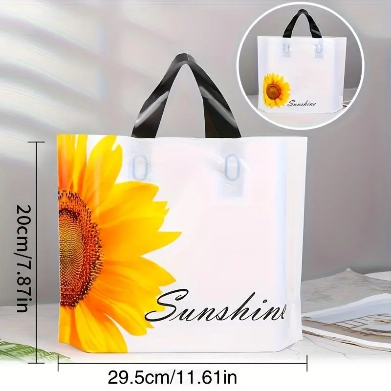 Sunflower Pattern Gift Bag, 50pcs Reusable Plastic Tote Bag with Handle, Gift Packaging Supplies for Wedding, Birthday, Baby Shower, Holiday Decorations 1
