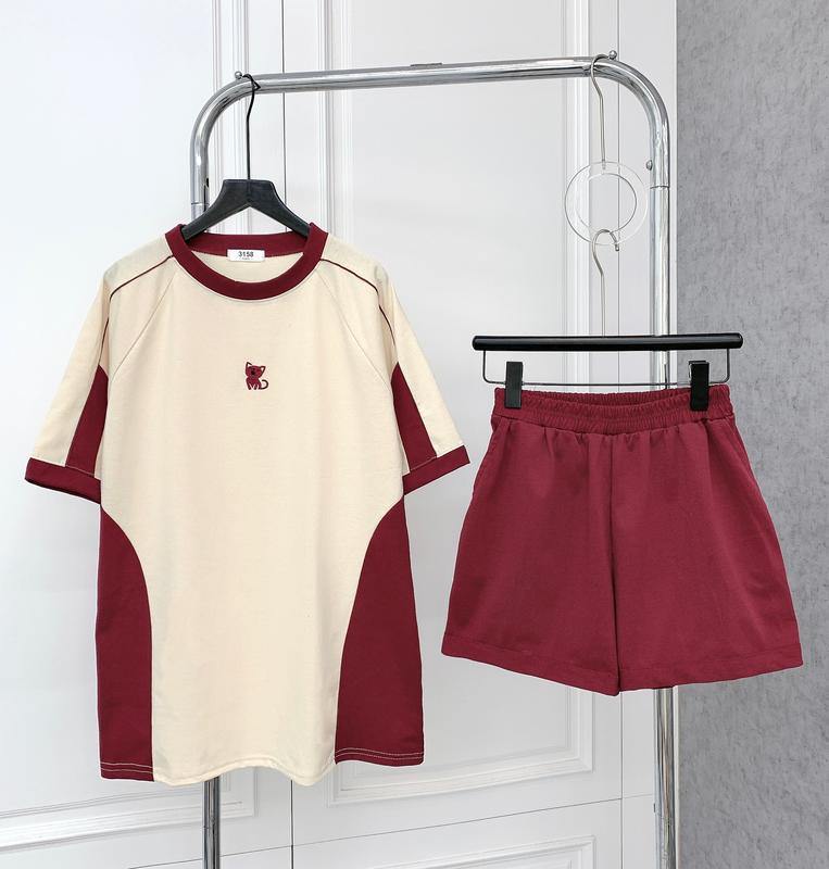 Bộ 3158 THÊU HÌNH chất thun cotong, fom rộng_B 8805_chân ngắn BTQ2 Áo qUẦN