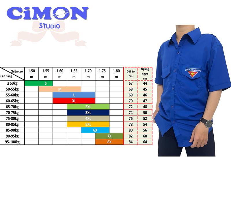 Áo đoàn nam tay ngắn, áo đoàn thanh niên thêu đủ size 8