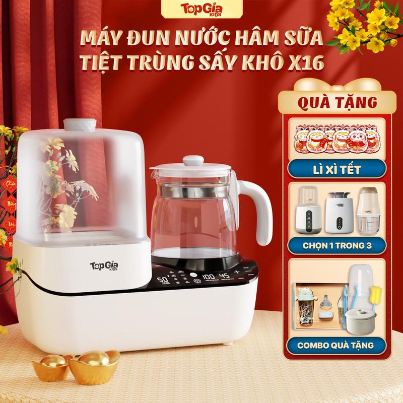 (COMBO DEAL HỜI) Máy đun nước hâm sữa nấu chậm và sấy khô tiệt trùng hơi nước cao cấp Cho Bé TOPGIAKIDS X16 Bảo hành chính hãng 3 năm Giữ Ấm nhiệt