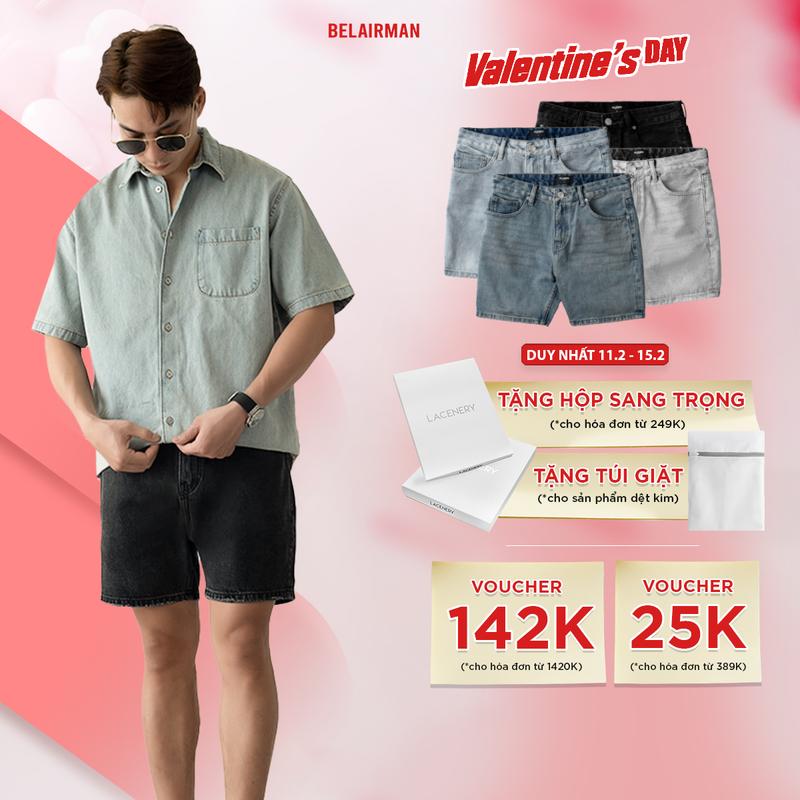 Quần short jeans nam BELAIRMAN, form trên gối, khóa kéo, có túi - SJCB0088 Màu Đen , Màu Xanh Đậm , Màu Xanh Nhạt , Màu Xám