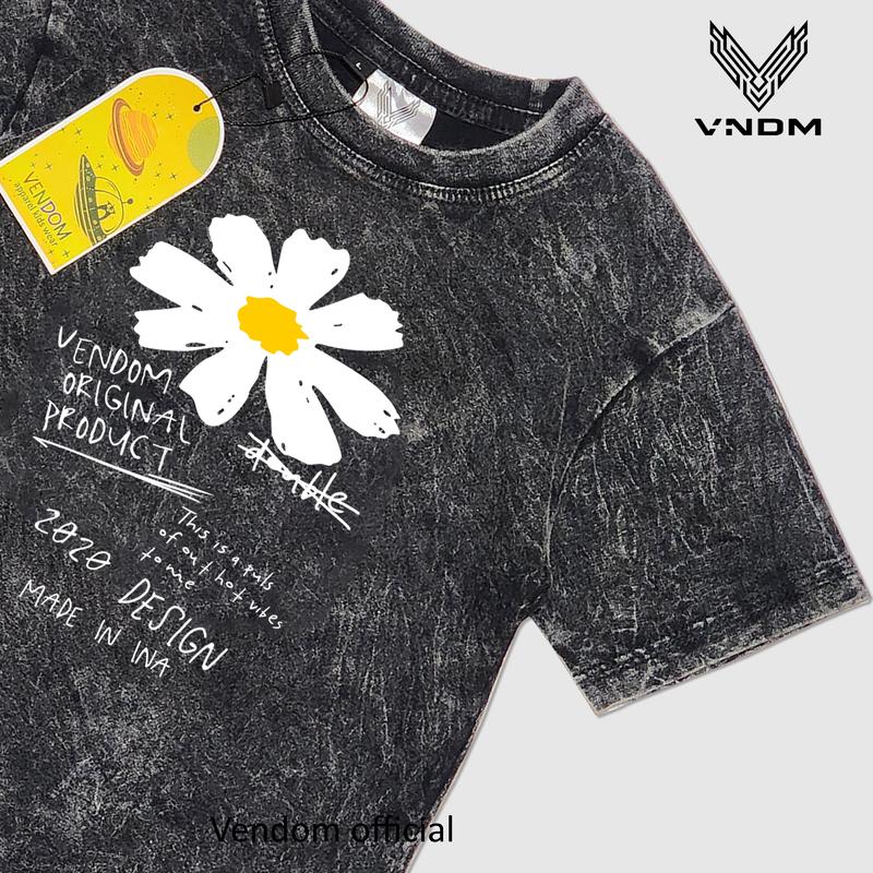 Vendom Kids Baju Kaos Anak Washet Laki-Laki / Perempuan Unisex Umur 1-12 Tahun Bahan Cotton 30S Katun Santai Polos Hitam 1