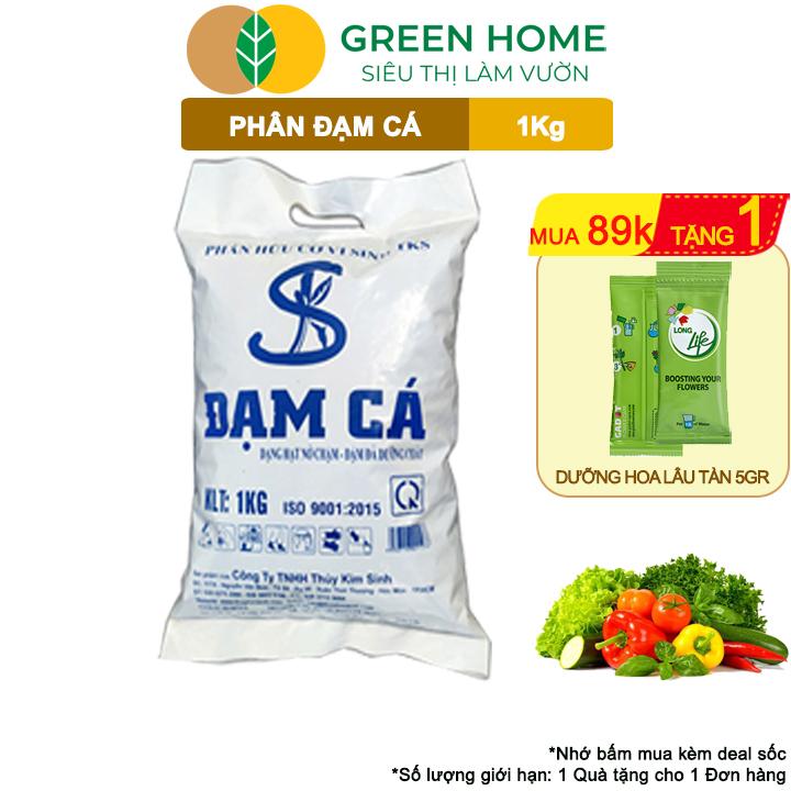 Phân Đạm Cá Greenhome, Bao 1kg, Viên Nén, Hữu Cơ Vi Sinh Bón Rau, Quả