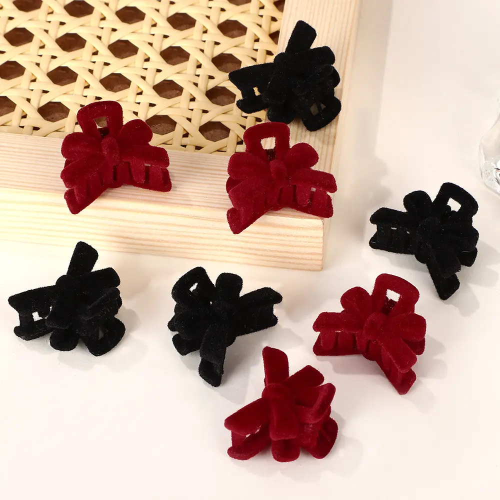 2pcs Elegant Premium Feeling Velvet Bow Small Grab Clip Bangs Hair Clips Girls Small Clip Hair Accessories