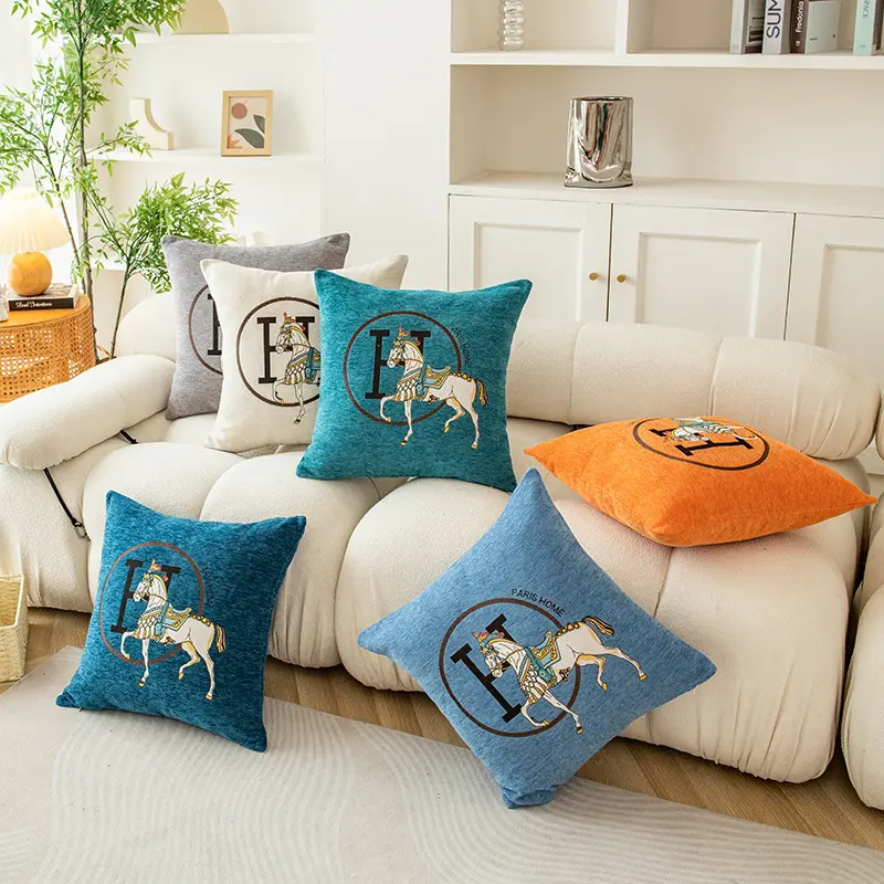 Vỏ Gối Jacquard Chenille, Thời Trang Và Sang Trọng, Vỏ Đệm Sofa, Đồ Trang Trí Nhà Cửa, Bộ Đồ Giường Phòng Khách Vỏ Lưng, Họa Tiết Thêu Ngựa Một Mặt, Không Bao Gồm Gối