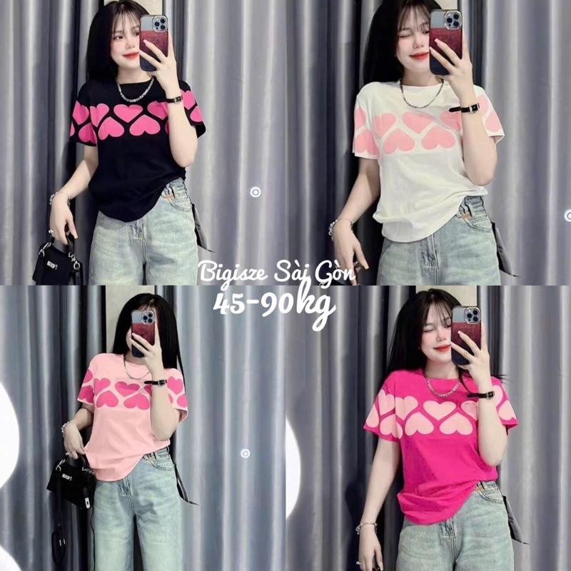 Áo Thun Nũ Cổ Tròn In Hình Trái Tim Vải Thun Tăm Mềm 45 - 90Kg Có Bigsize Sài Gòn Top Women - B.1478