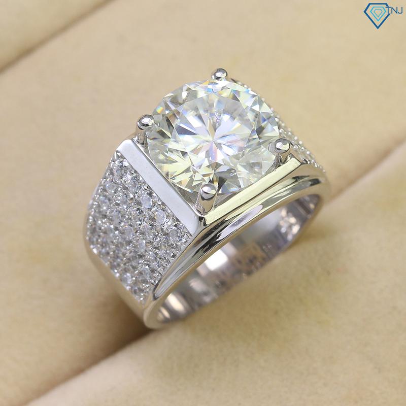 Nhẫn bạc nam gắn viên chủ kim cương nhân tạo Moissanite 12 ly bản to xi bạch kim cao cấp kiểm định GRA NNAM0148