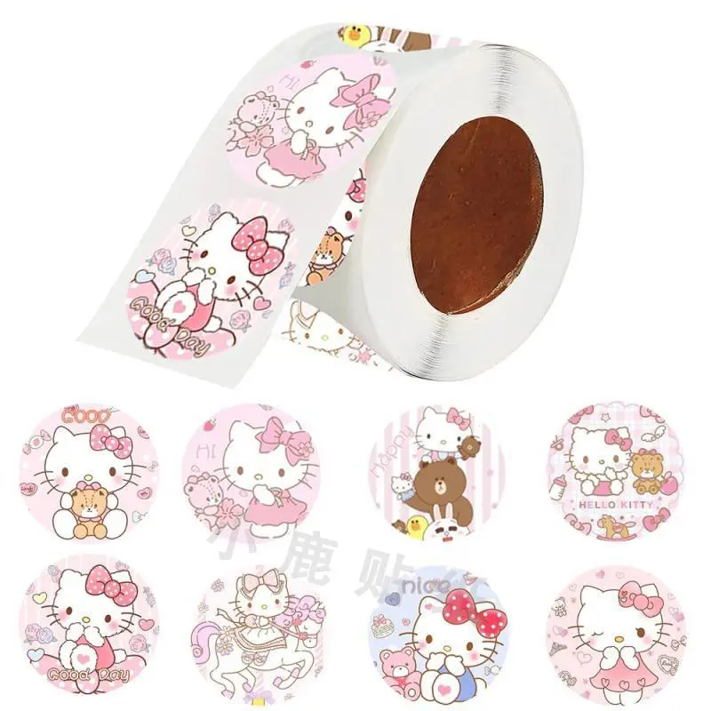 Miếng Dán Trang Trí Hello Kitty Hoạt Hình, 500 Miếng / Cuộn, Tự Dính, Miếng Dán Đồ Chơi Khen Ngợi Phần Thưởng Cho Trẻ Em 1