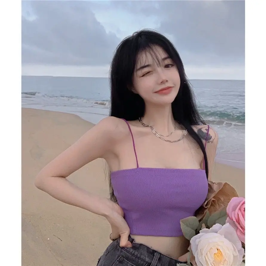 Áo Yếm Hở Lưng, Màu Trơn Dây Mỏng, Phong Cách Âu Mỹ Áo Crop Top Gợi Cảm, Dáng Ôm, Áo Ống Ngắn, Dành Cho Nữ, Thoải Mái, Thời Trang
