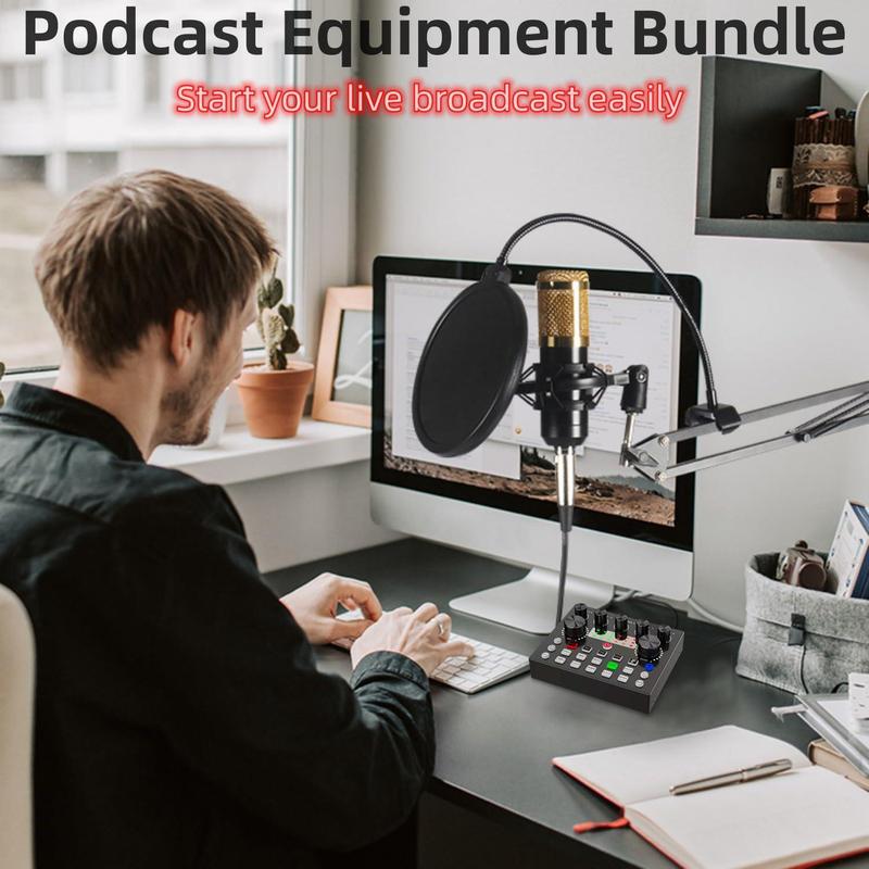 Condenser Microphone Bundle, Audio Mixer Podcast Microphone with Voice Changer, Wired Microphone, Studio Equipment for Laptop Computer Vlog Living Broadcast Live Streaming 8