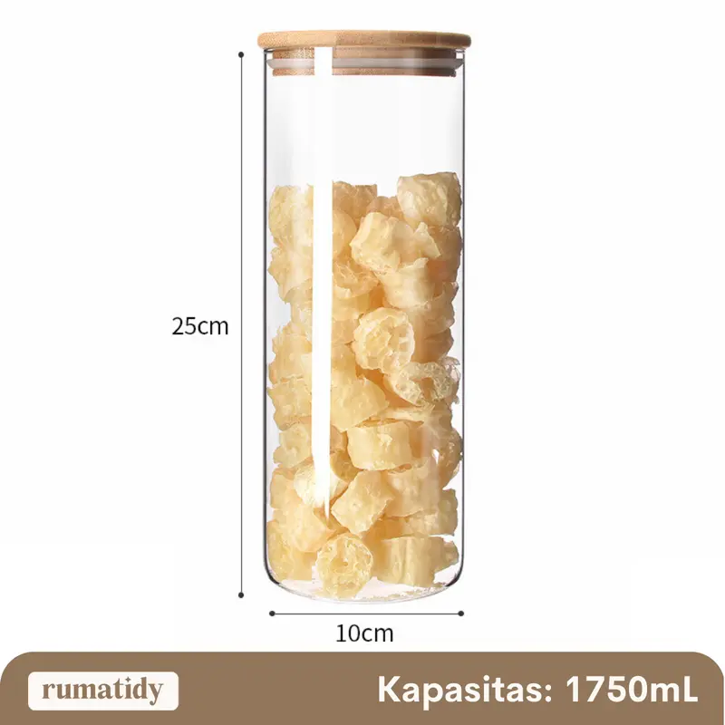 [DIAMETER 10cm] SATUAN MOJA Toples Snack Kaca Bulat Tutup Kayu Borosilicate Diameter 10cm Kedap Udara Makanan Tempat Penyimpanan Cereal Toples Kotak Bening Kontainer Makanan 3