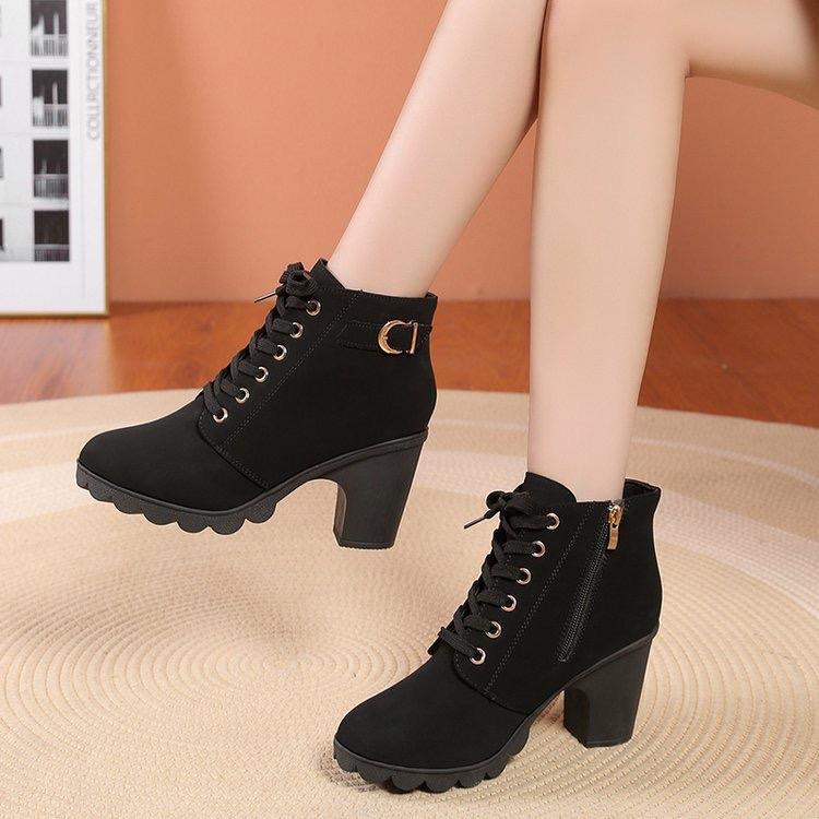 [ĐẶT TĂNG SIZE] bốt da lộn 7p 4 màu ( có big size), bốt nữ, bốt cao gót, giày boots nữ, giày bốt Shoes cổ thấp, màu đen, màu vàng, màu xanh rêu, màu đỏ boot