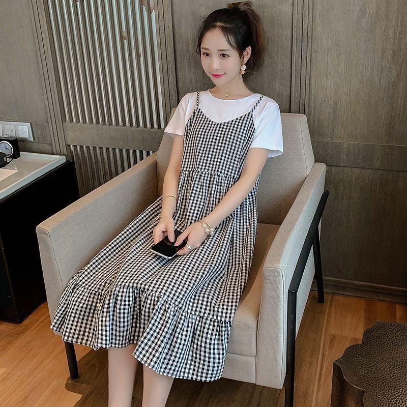 Váy Mùa Hè Cho Bà Bầu, Mỏng, Thiết Kế Giả Hai Lớp, Chân Váy Dài, Ngoại Cỡ, Dài Đến Đầu Gối, Thích Hợp Cho Phụ Nữ Mang Thai Váy Bầu Đầm Bầu 1