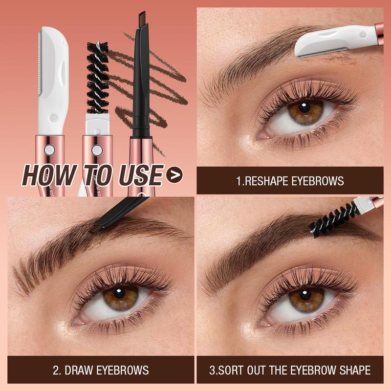 O.TWO.O 3 In 1 Eyebrow Pencil With Eye Brow Razor Waterpoof 24HR Naturally Defined 0.5mm-4mm Easy to Makeup Kits 4