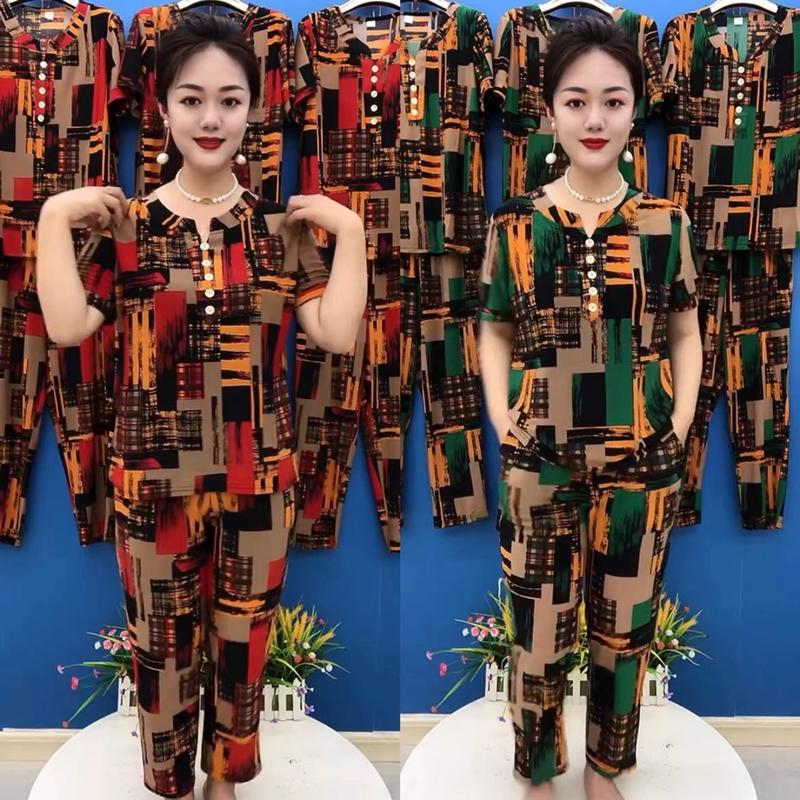 Đồ bộ nữ trung niên cho mẹ, bộ thun trung niên nữ họa tiết sọc, quần dài Tấc ống nhỏ - TH23 1