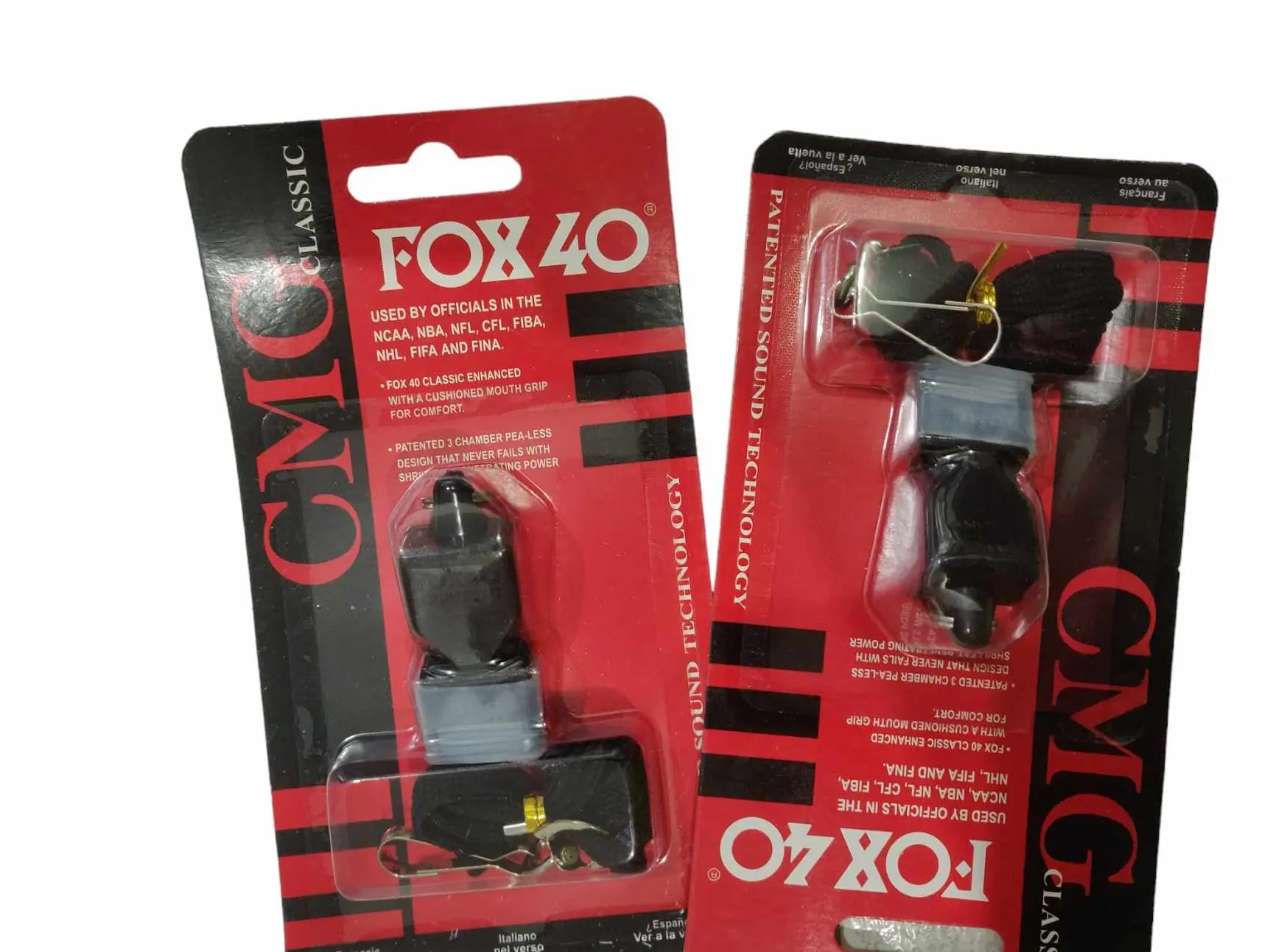 Fox 40 Whistle Black with Lanyard and Mouth Grip in 2's