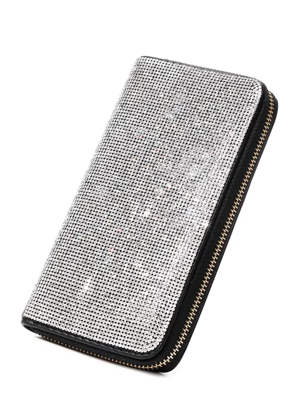 Rhinestone Decorated Long Wallet, Shiny Zipper Rhinestone Wallet, Multi Card Slot Diamond Wallet for Women, Girls, Suitable for Travel, Shopping, Party, Club 0