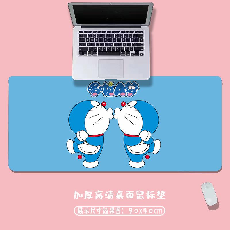 Tấm Lót Chuột Ngoại Cỡ, Thiết Kế Hoạt Hình Doraemon Và Người Đàn Ông Béo Màu Xanh Pokonyan Dễ Thương Cho Bé Gái, Màu Xanh Da Trời, Chống Vết Bẩn, Thích Hợp Cho Máy Tính, Có Khóa, Tấm Lót Bàn Bên 3
