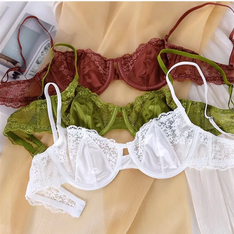 No sponge Sexy Transparent Girl Lace Bra Comfort Steel ring Lingerie Women's Bralette Anti Sagging Soft Wire Female Push Up Underwear