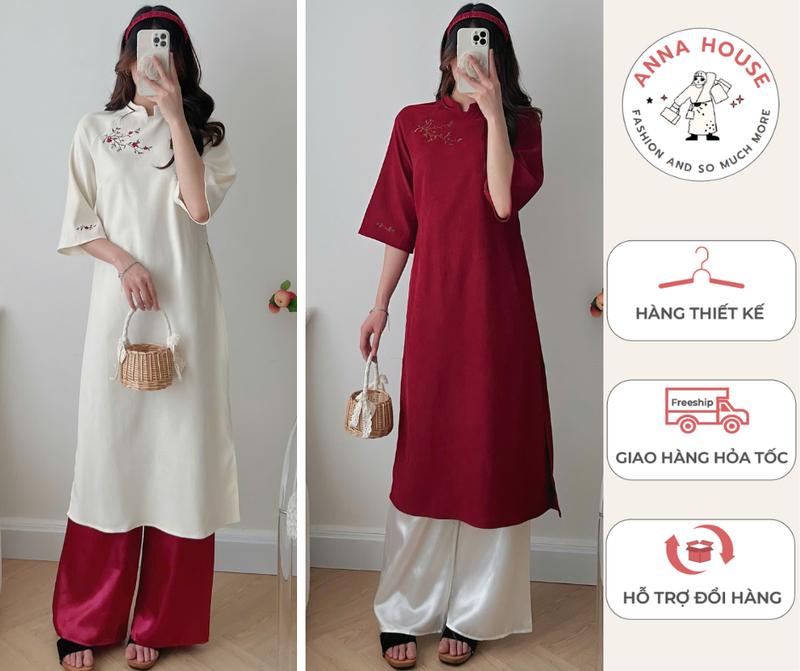 CÓ SIZE Set áo dài cách tân thêu hoa kèm quần tay lỡ mặc đi chơi tết lễ chùa dự tiệc - Set áo dài nữ mặc tết dự tiệc áo dài mặc tết cho nữ áo dài tết 2025 nữ đồ tết 2025 nữ big size ,set đồ mặc tết sang chảnh 2025