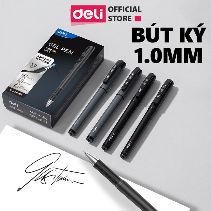 Bút ký, bút gel nước Deli cao cấp mực xanh đen ngòi 1mm cho học sinh văn phòng mực nhanh khô viết trơn tru