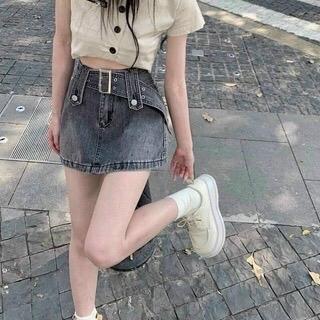 ￼Chân váy jean ngắn có đai eo cao phong cách thời trang cho nữ ( cv đai ) 3