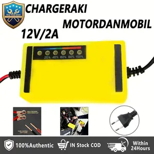Car Battery Charger 12V 2A - Charger Aki Mobil Motor Truk, Pulse Repair untuk Wet/Dry Lead Acid Battery, dengan LED Display