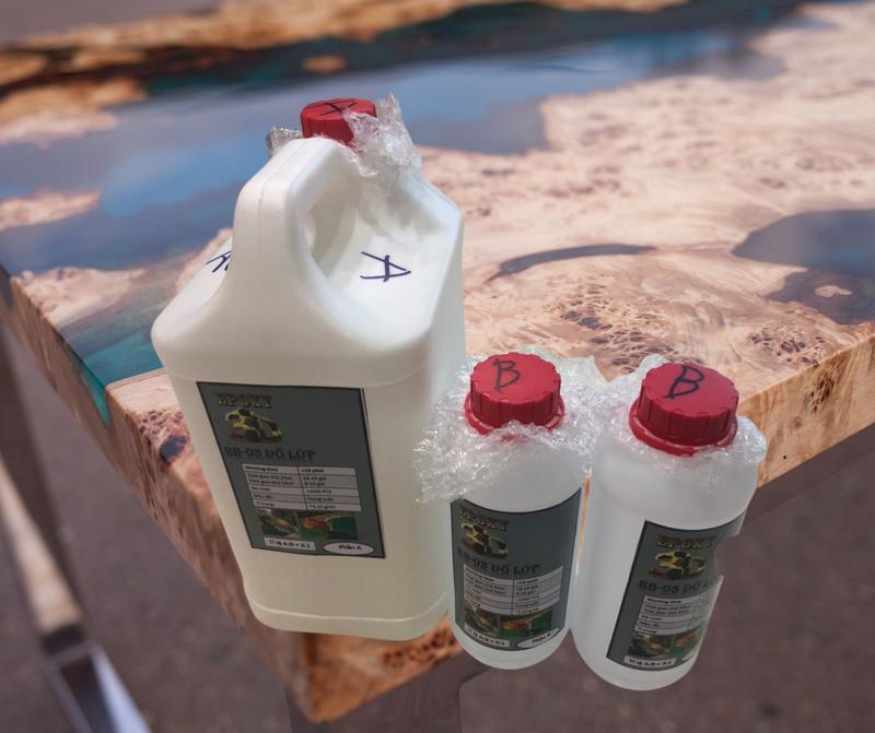  Bộ 2KG Keo epoxy Resin-03 Hàn Quốc trong suốt tỉ lệ 3-1 hai thành phần AB Làm Đồ Handmade Đổ Mặt Bàn Khuôn Khán 