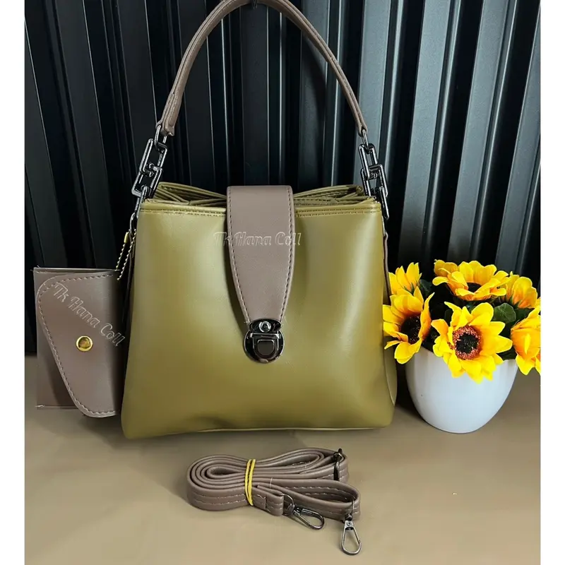 Tas Handbag zura 3Ruang Combi Coklat Free Dompet/Tas Slempang wanita 3