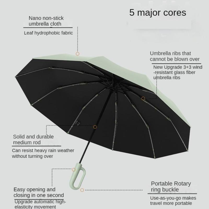 Automatic Umbrella, 1 Count Ring Buckle Windproof Reinforced Umbrella, Folding Umbrella for Women, Suitable for Rainy Days Outdoor Travel,  Household Items 5