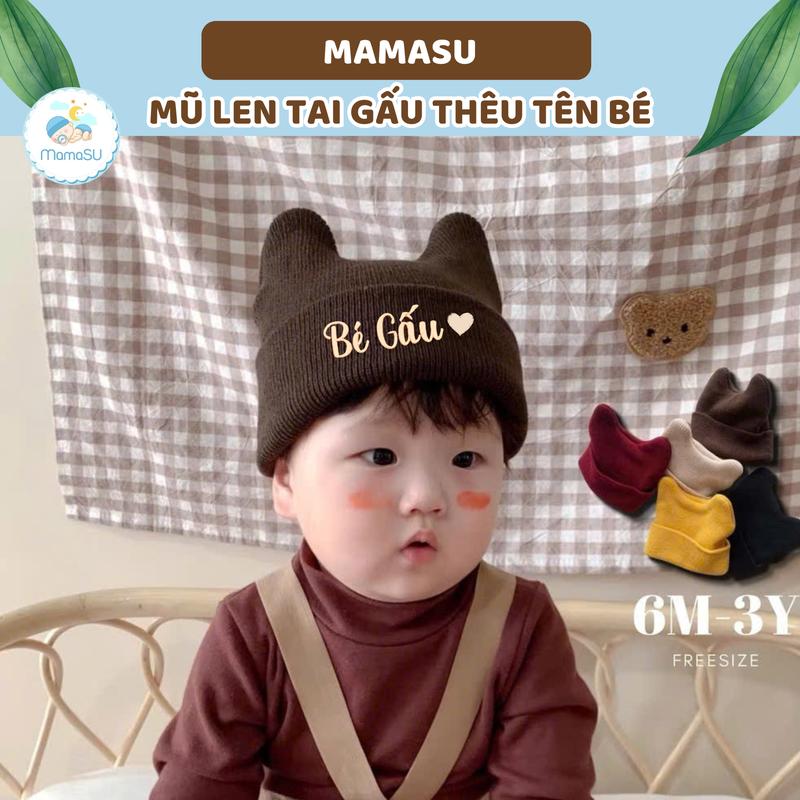 THÊU TÊN Mũ Len TAI GẤU Thêu Tên Theo Riêng Theo Yêu Cầu Cho Bé Mũ Len Cho Bé Mùa Đông Ấm Áp MamaSu46 mũ len