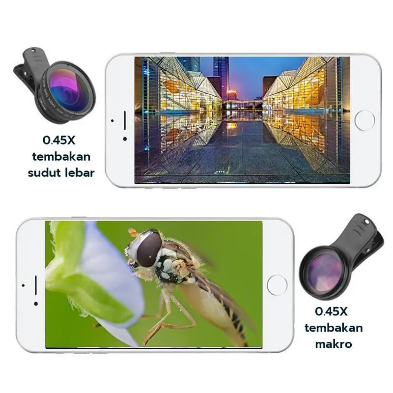 2 In 1 Lensa Super Wide Angle Lens Macro Smartphone Aksesoris Lensa Pembesar 12.5X Camera HP Dengan Klip Untuk Handphone Kamera 4