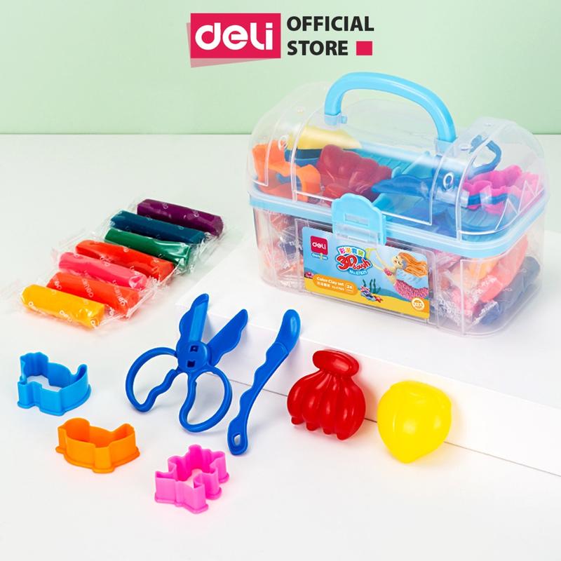  Bộ đồ chơi đất sét nặn 3D Deli 24 màu - Chất liệu an toàn cho trẻ nhỏ màu sắc tươi sáng đa dạng kèm phụ kiện khuôn nặn Toy đồ chơi thông minh 
