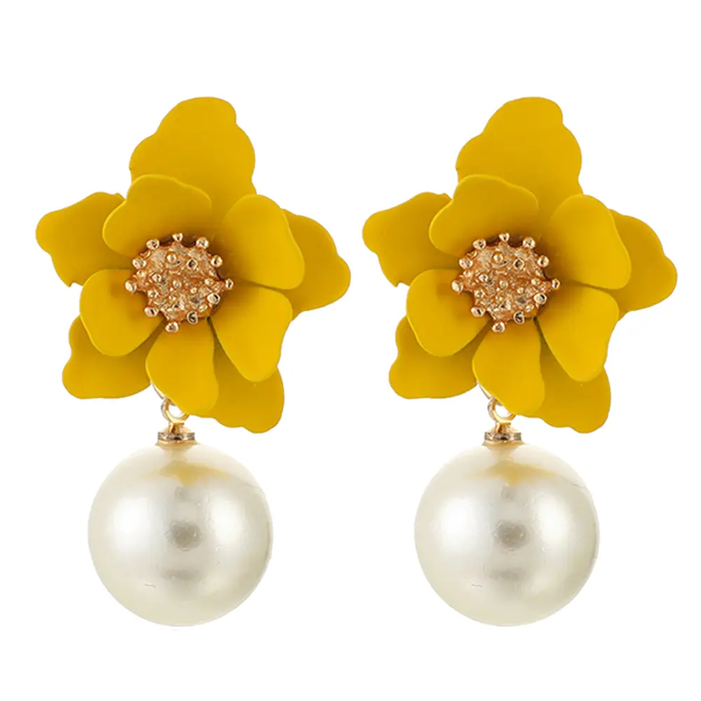hvedust-Women Fashion Flower Faux Pearl Pendant Ear Studs Party Earrings Jewelry Gift