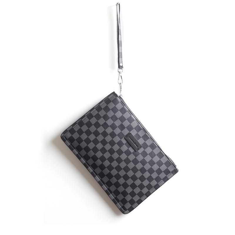Product Introduction of New Men's Personalized Clutch Chessboard Grid Contrast Color and Versatile Trendy Clutch Large Capacity Mobile Phone Bag Wholesale 22