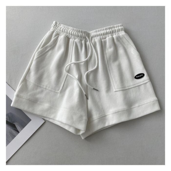 2024 High waisted slimming casual sports shorts for women's new Korean loose wide leg drawstring A-line pants 5