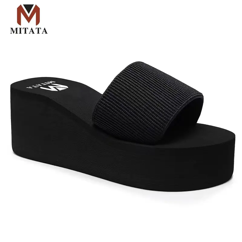 MITATA 7cm Height Wedge Women Slippers