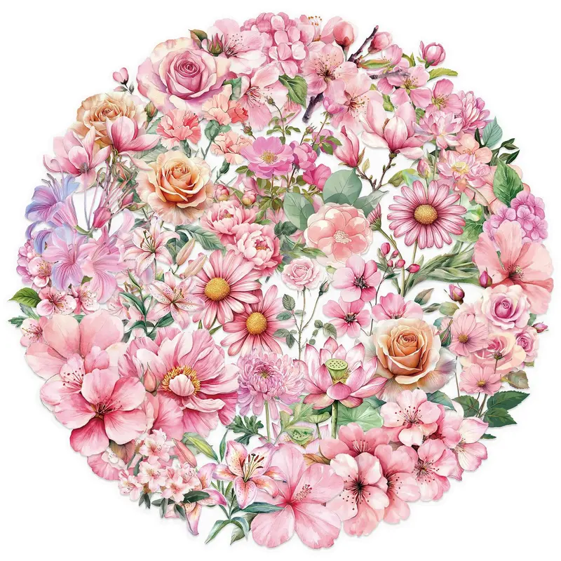 Flower Pattern Sticker, 50pcs/set Watercolor Flower Sticker, Decorative Sticker for DIY Scrapbooking, Journaling, Gift Wrapping, Greeting Card, Art Stickers 2
