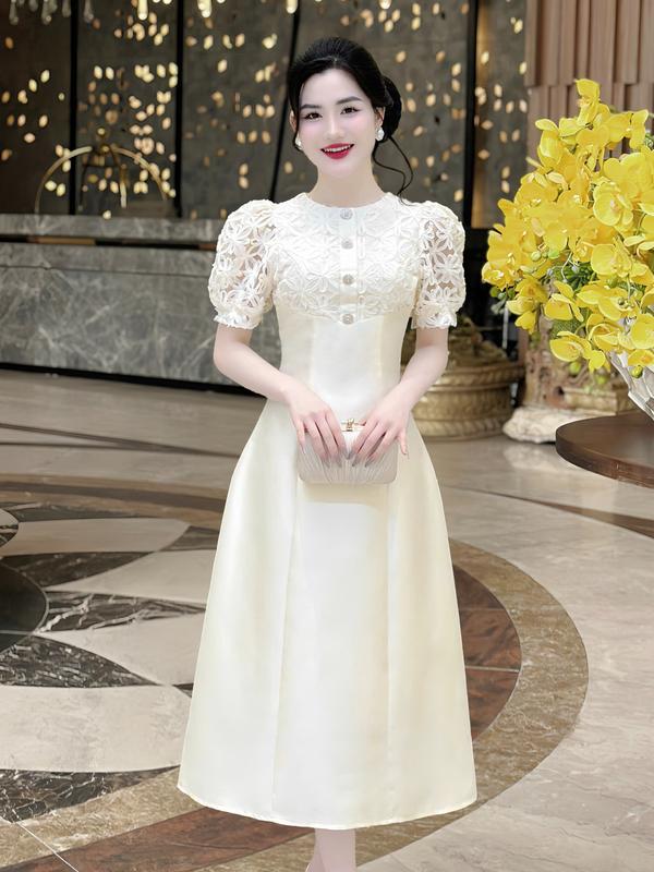   MIỄN SHIP  MDU4397 Váy Tafta Phối Ren 2 Lớp - Vẻ Đẹp Tinh Tế Sang Trọng Dành Cho Nữ Women Dress Màu Trắng 