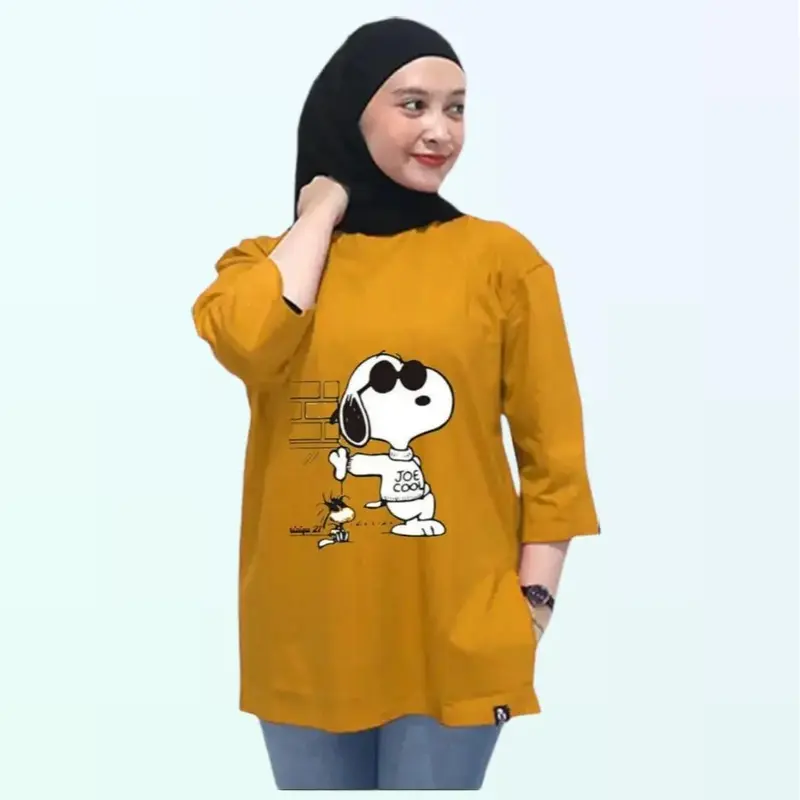 Kaos Riziqu Spony Bahan Katun Combat 20s Lengan 7/8 Karakter Bawah Belah Samping Tebal Nyaman 0