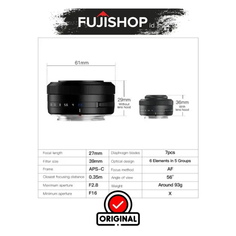 TTartisan 27mm f/2.8 for Fujifilm X dengan Auto Focus Garansi Resmi 5