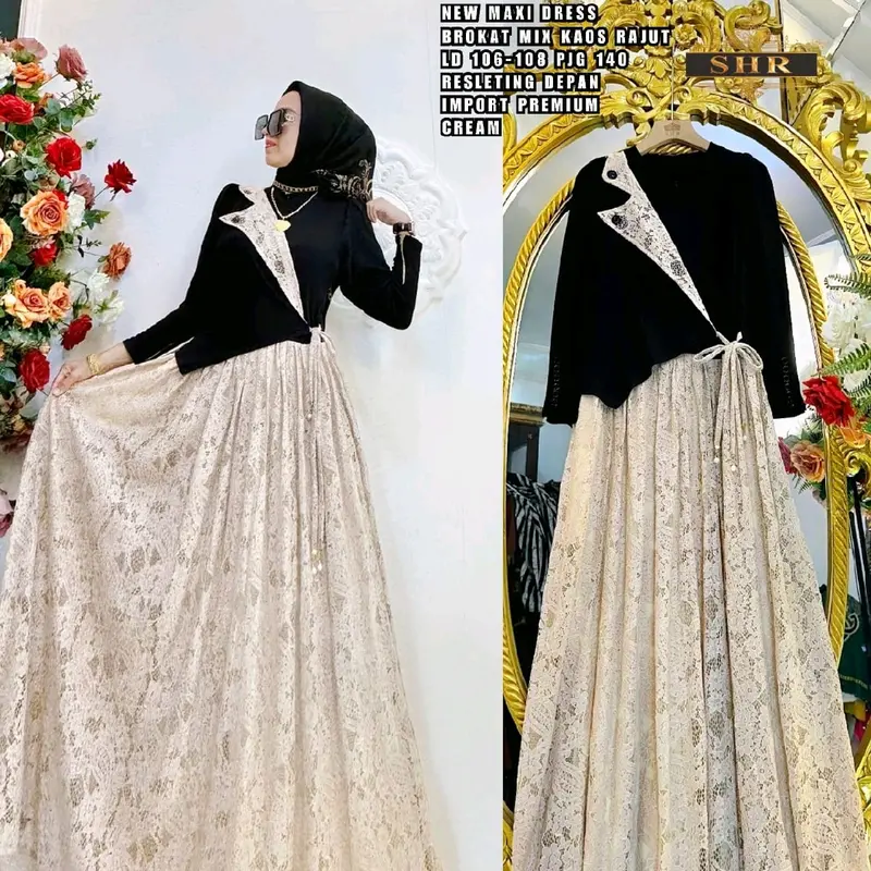 Gamis SHR Brokat Cream 2